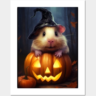 Cute Halloween Guinea Pig With Pumpkin Funny Halloween Gifts For Guinea Pigs Lover Posters and Art